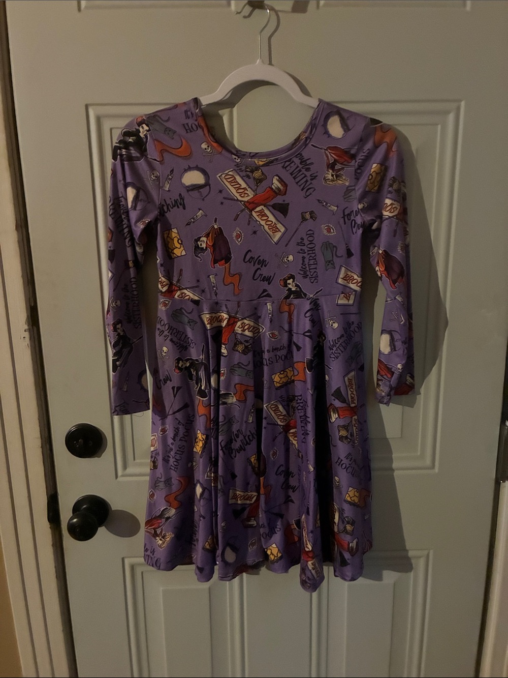 Girls' Lavender Printed Long-Sleeve Twirl Dress